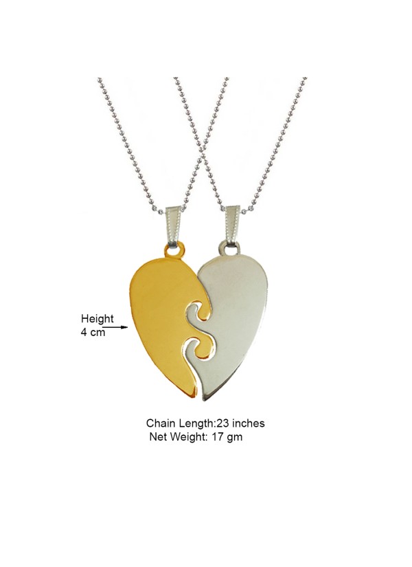 Two Pieces Couple Heart Shape Necklace by Menjewell 